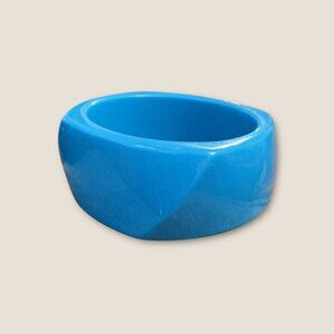 Large Chunky Sky Blue Vintage Bangle Bracelet Geometric Design Plastic Accessory